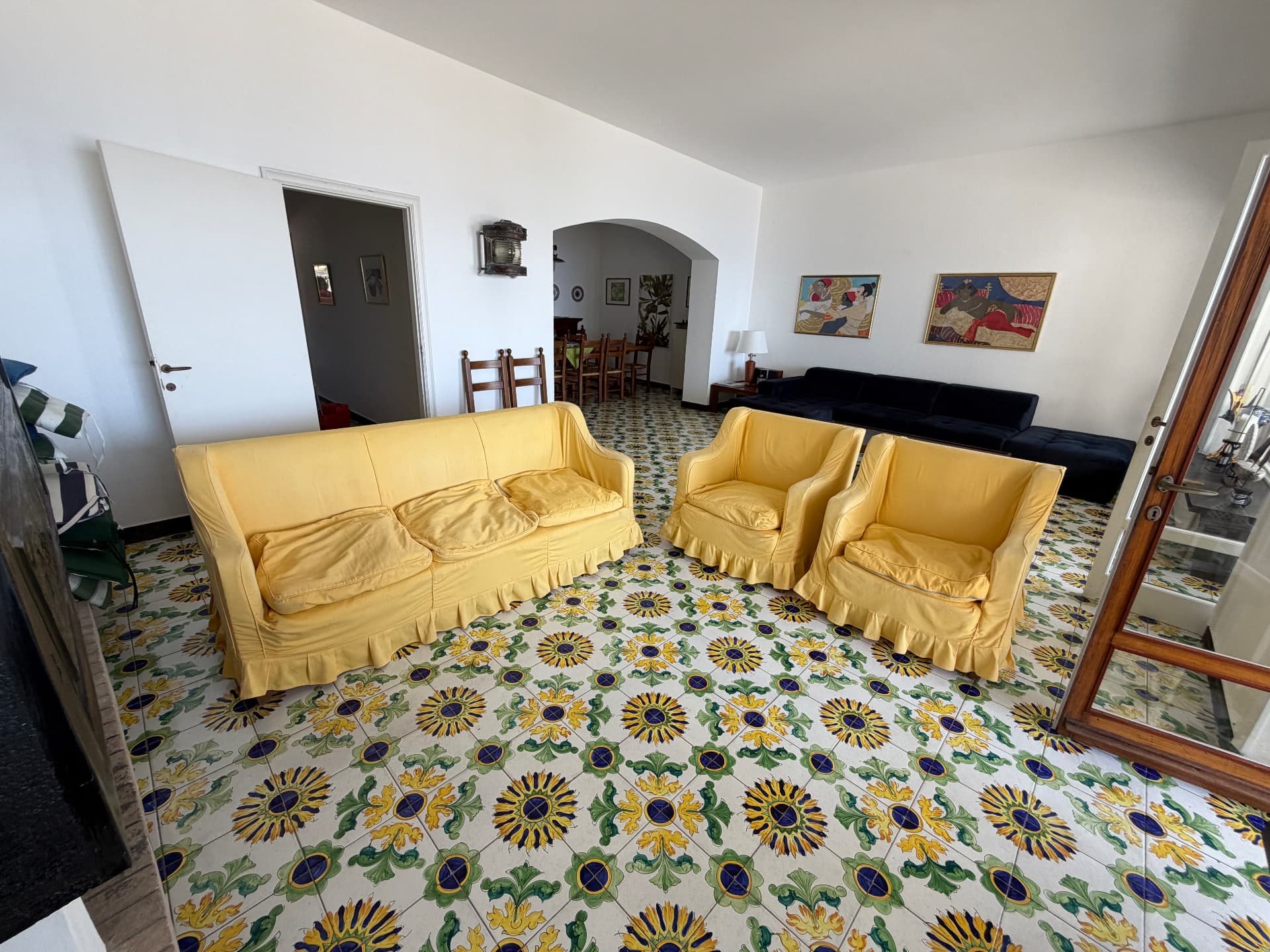 Living spaces of Villa Maria Luisa with hand-painted Ligurian tiles