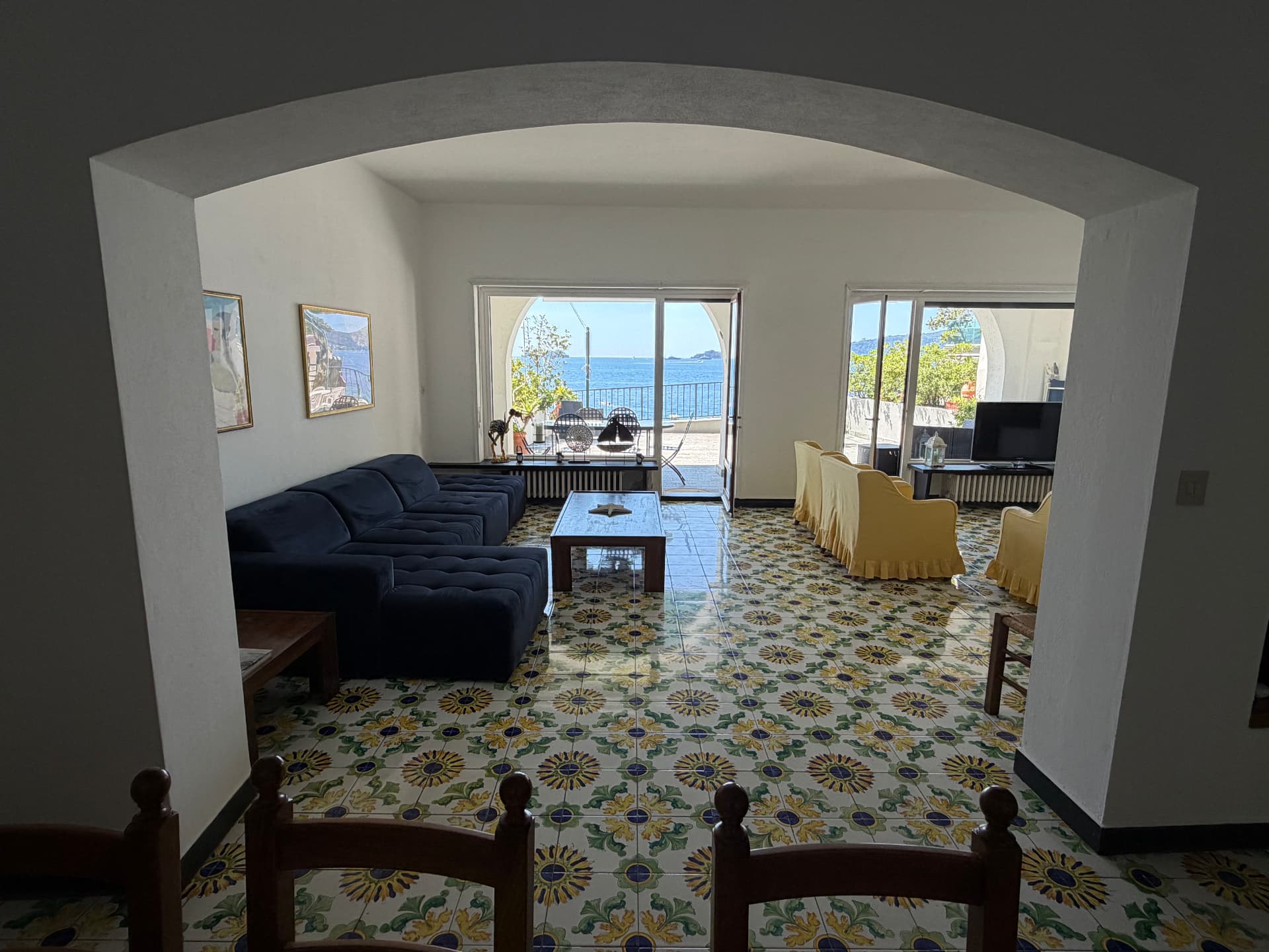 Living spaces of Villa Maria Luisa with hand-painted Ligurian tiles