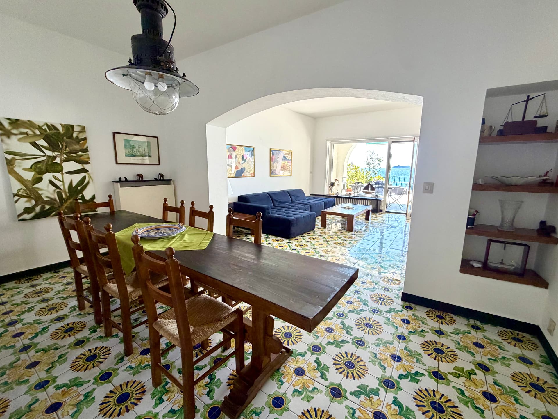 Living spaces of Villa Maria Luisa with hand-painted Ligurian tiles