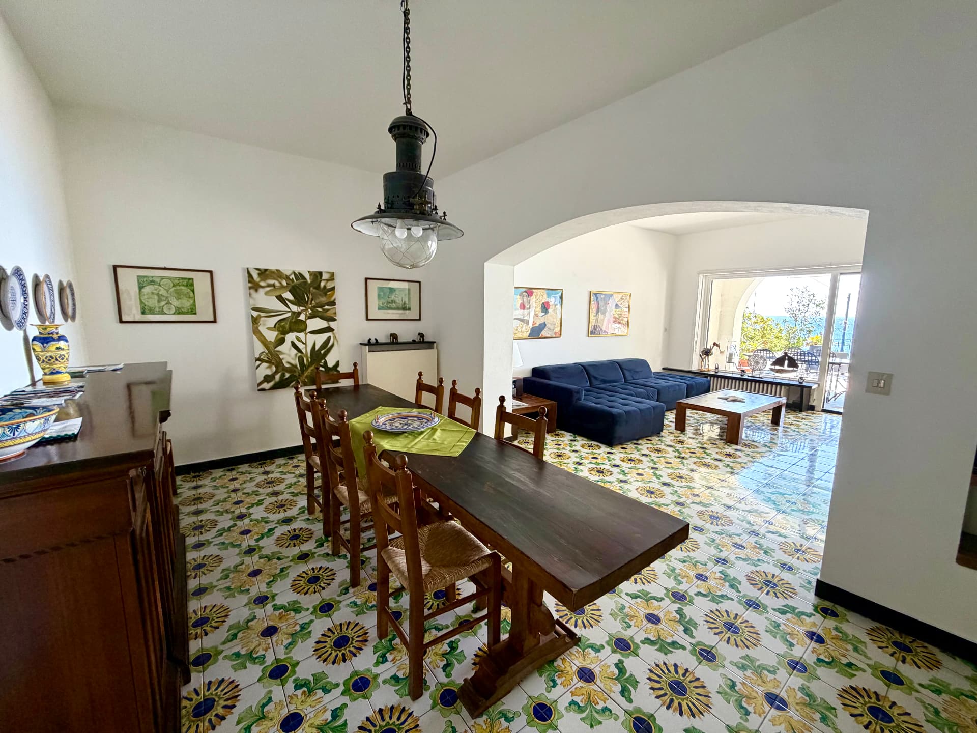 Living spaces of Villa Maria Luisa with hand-painted Ligurian tiles
