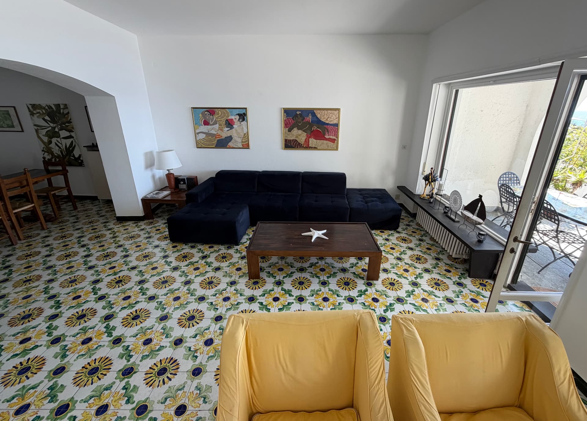 Living spaces of Villa Maria Luisa with hand-painted Ligurian tiles