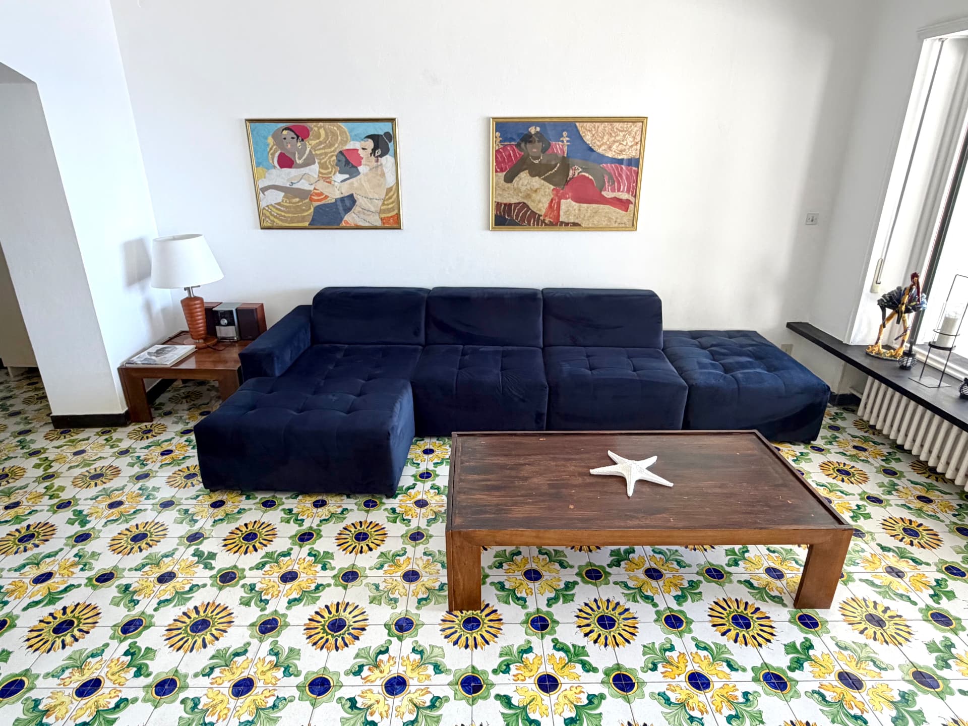 Living spaces of Villa Maria Luisa with hand-painted Ligurian tiles