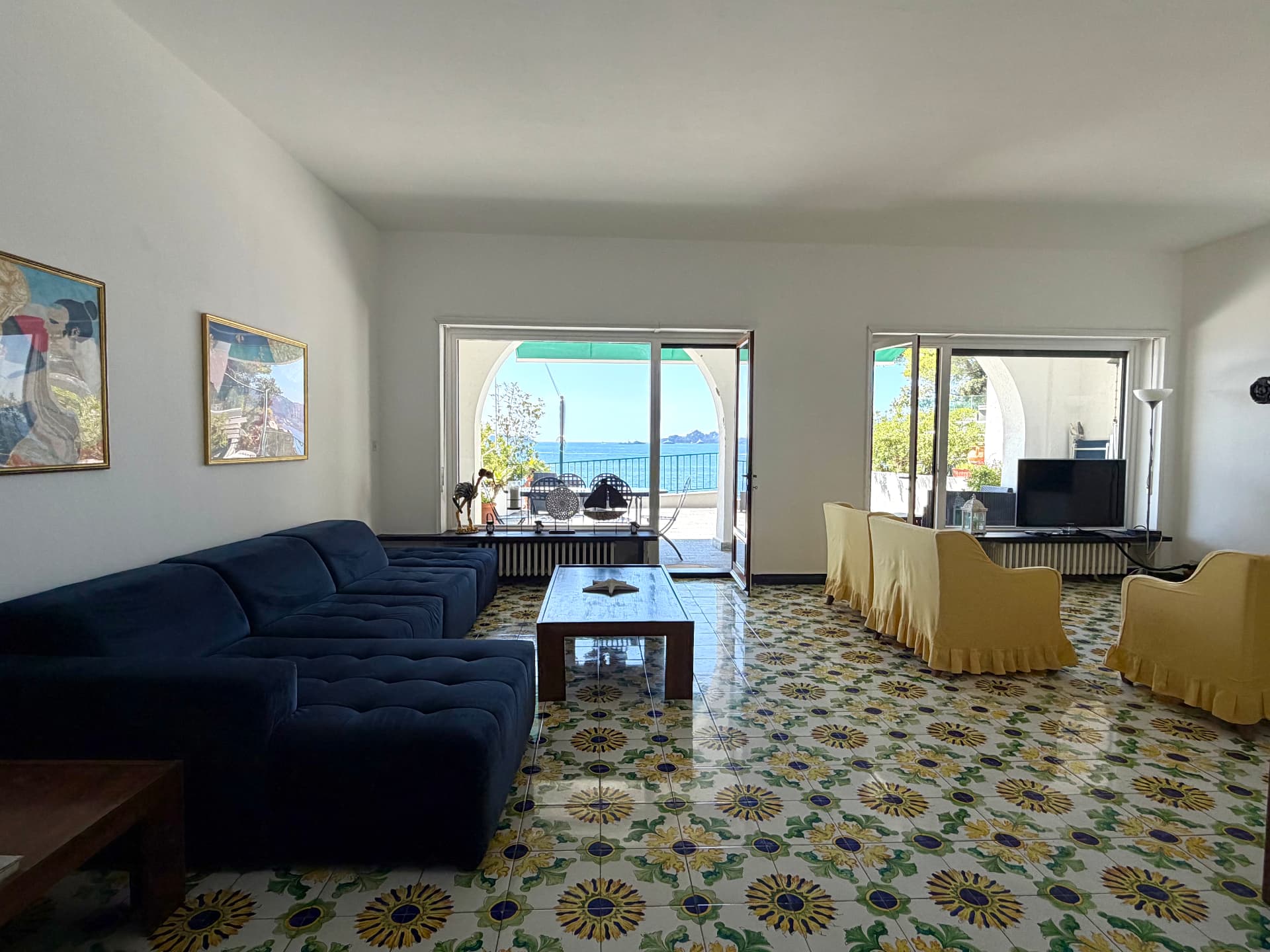 Living spaces of Villa Maria Luisa with hand-painted Ligurian tiles