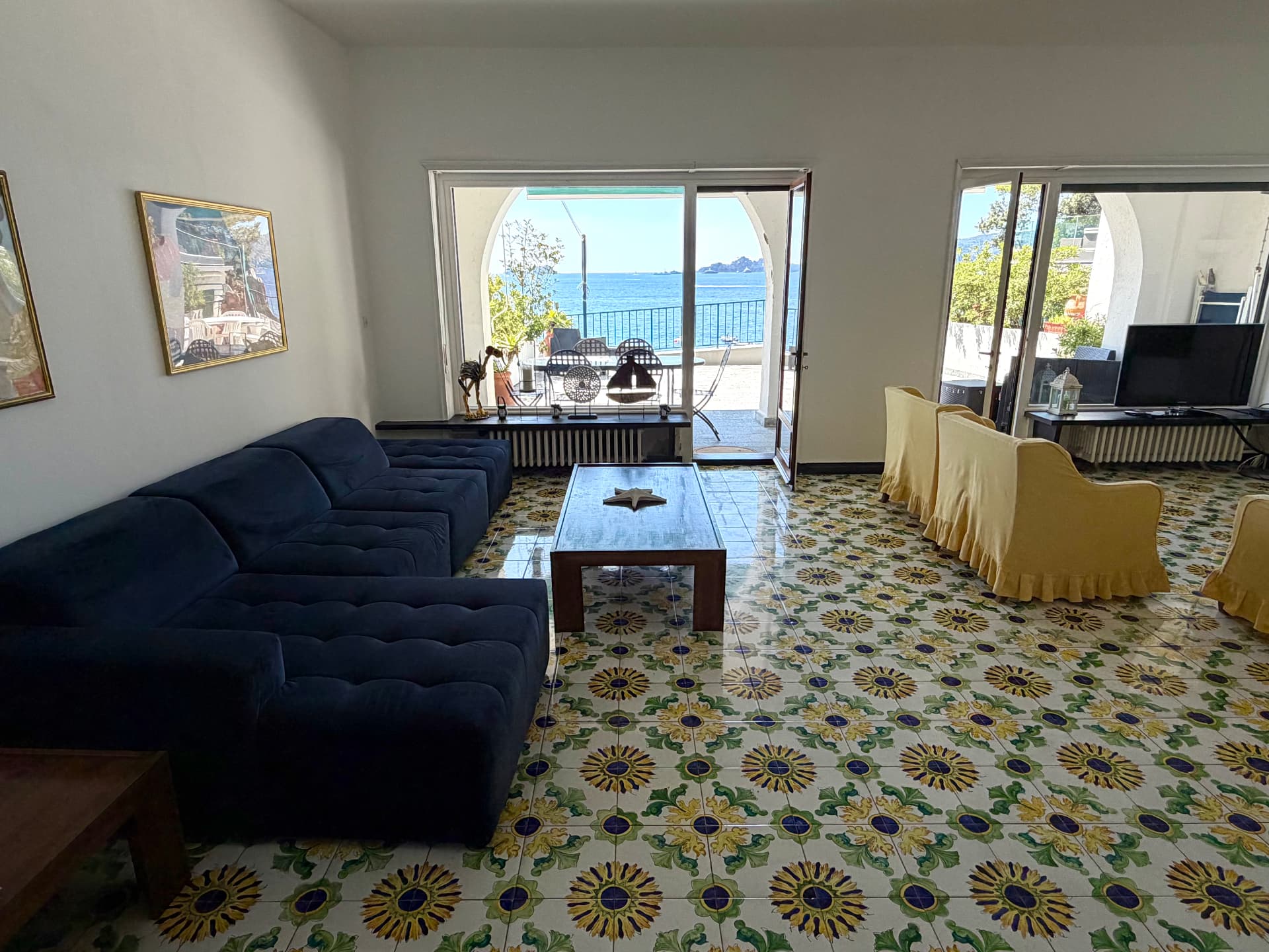 Living spaces of Villa Maria Luisa with hand-painted Ligurian tiles