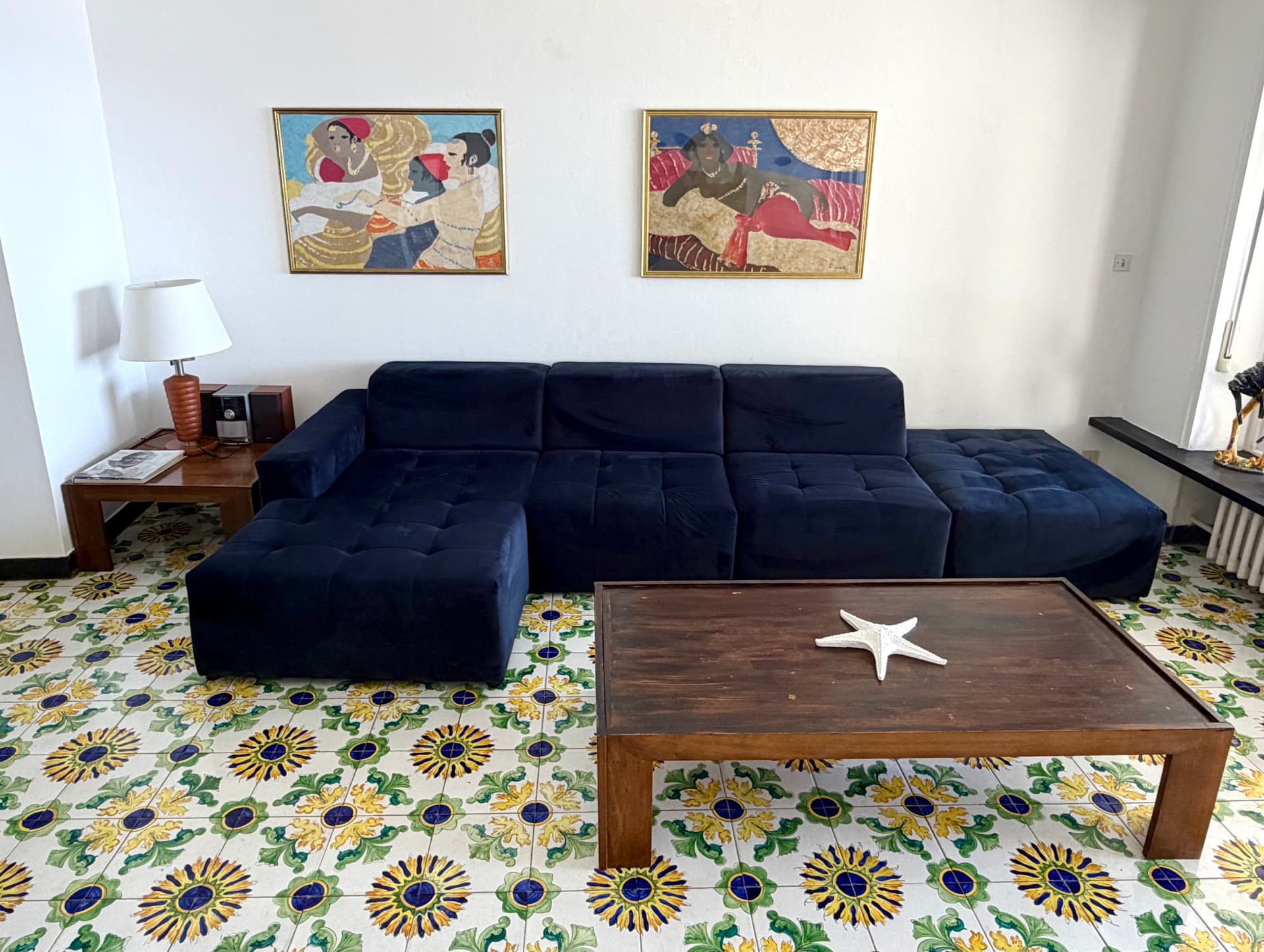 Living spaces of Villa Maria Luisa with hand-painted Ligurian tiles