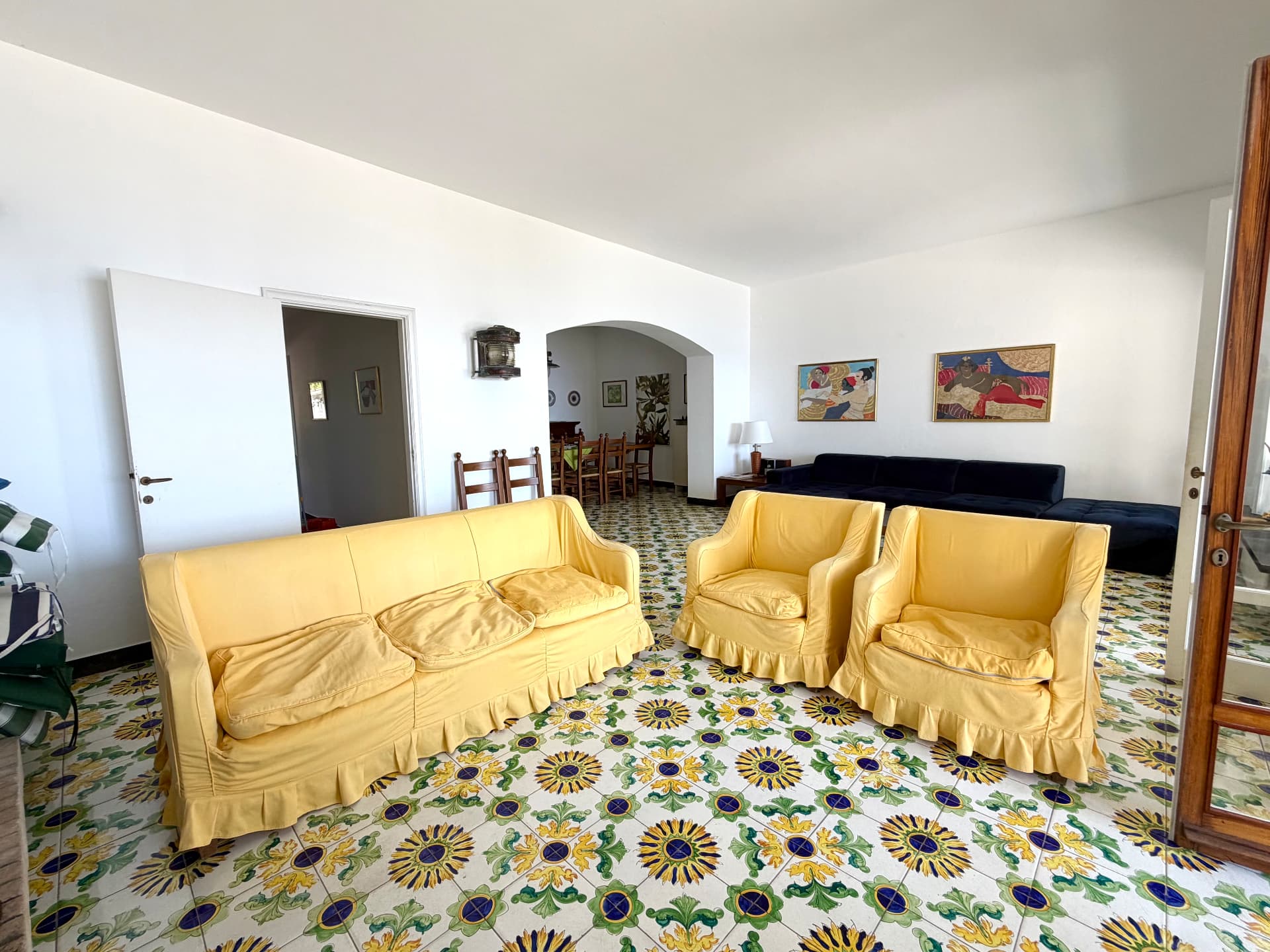 Living spaces of Villa Maria Luisa with hand-painted Ligurian tiles