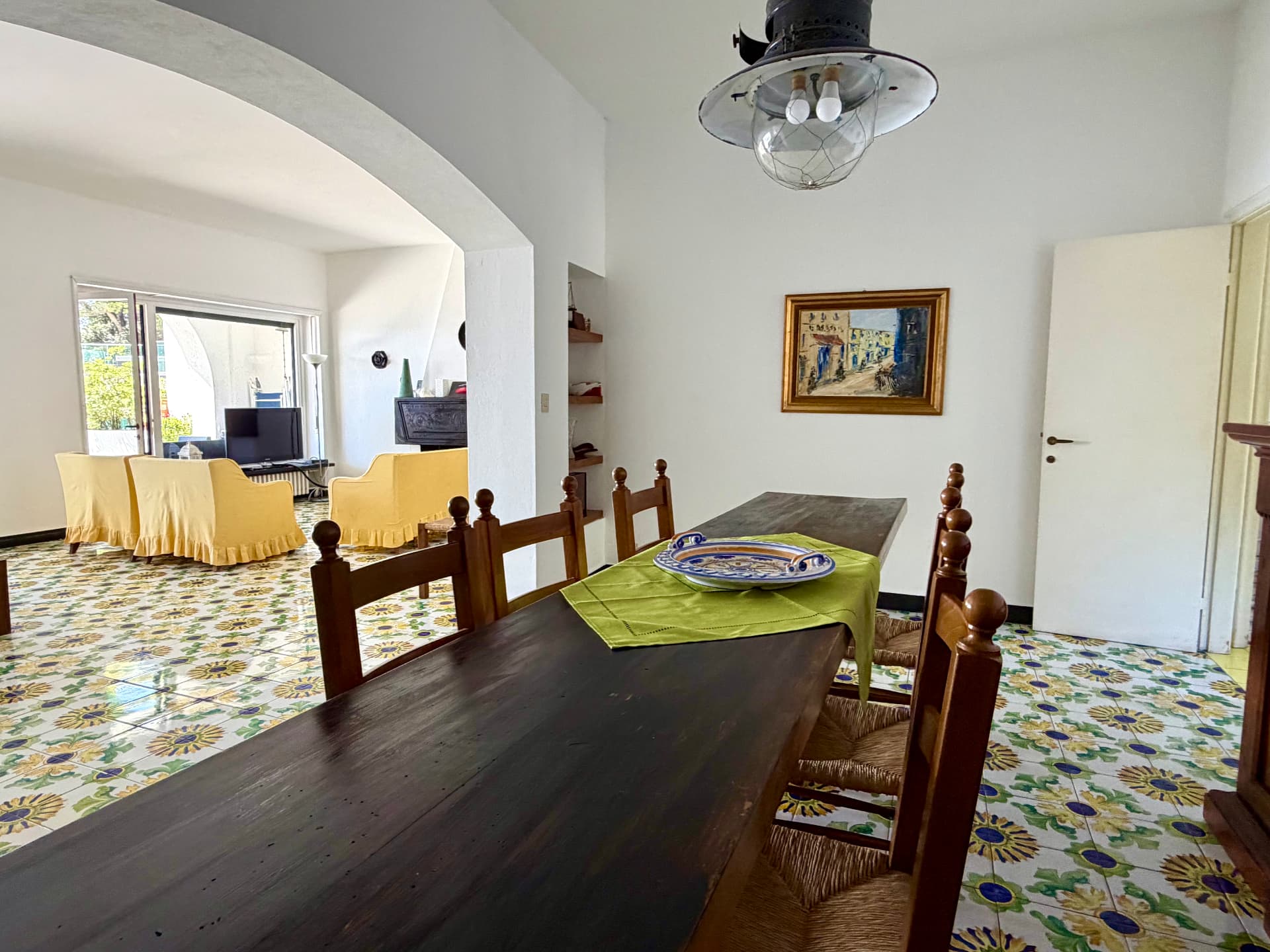 Living spaces of Villa Maria Luisa with hand-painted Ligurian tiles
