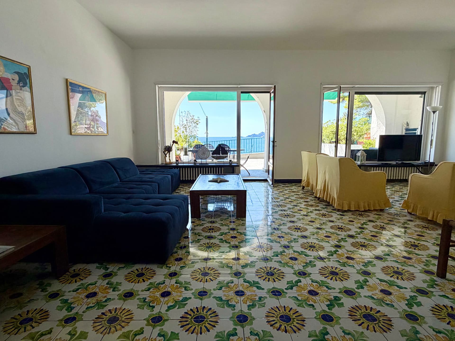 Living spaces of Villa Maria Luisa with hand-painted Ligurian tiles