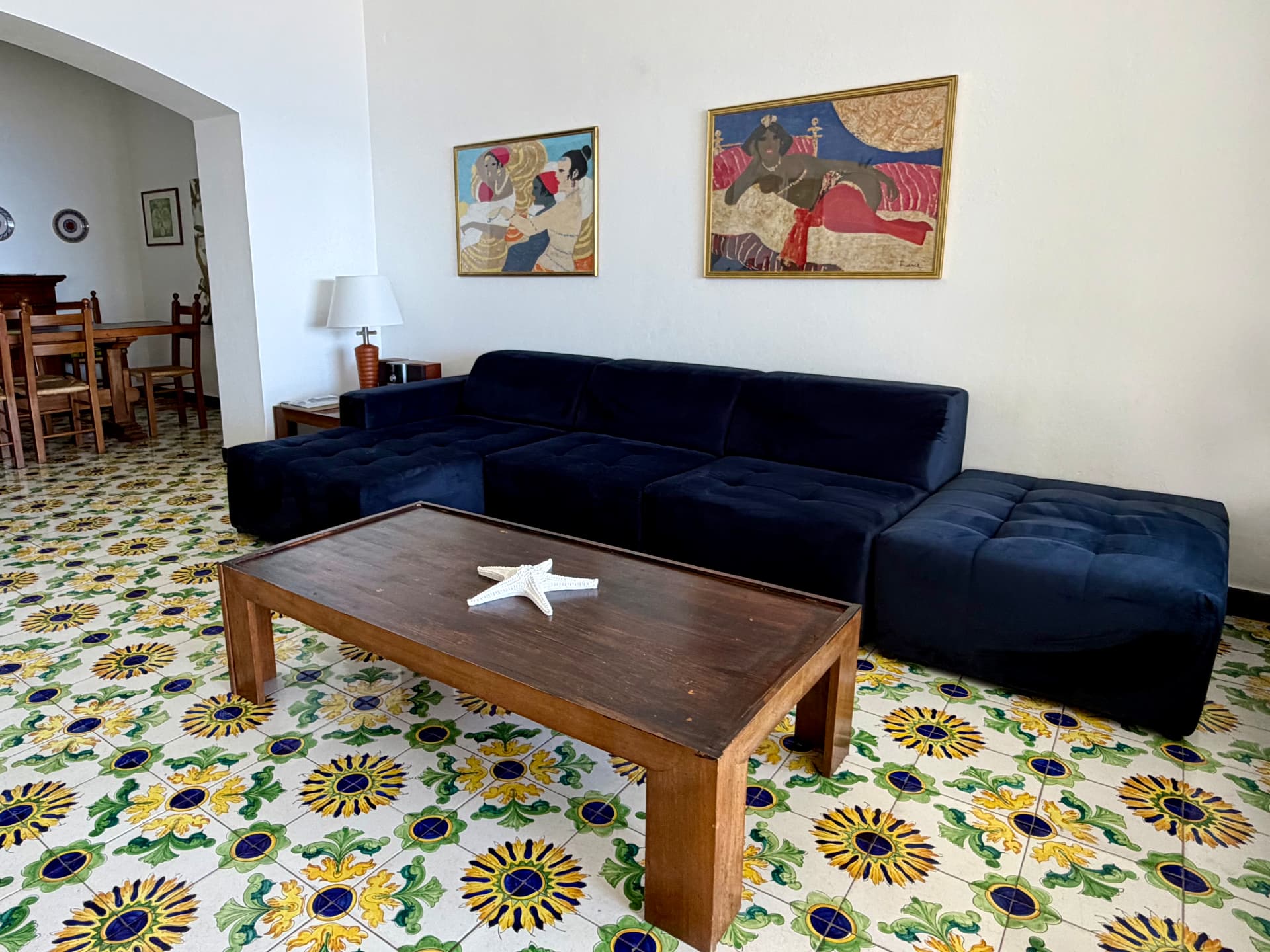 Living spaces of Villa Maria Luisa with hand-painted Ligurian tiles