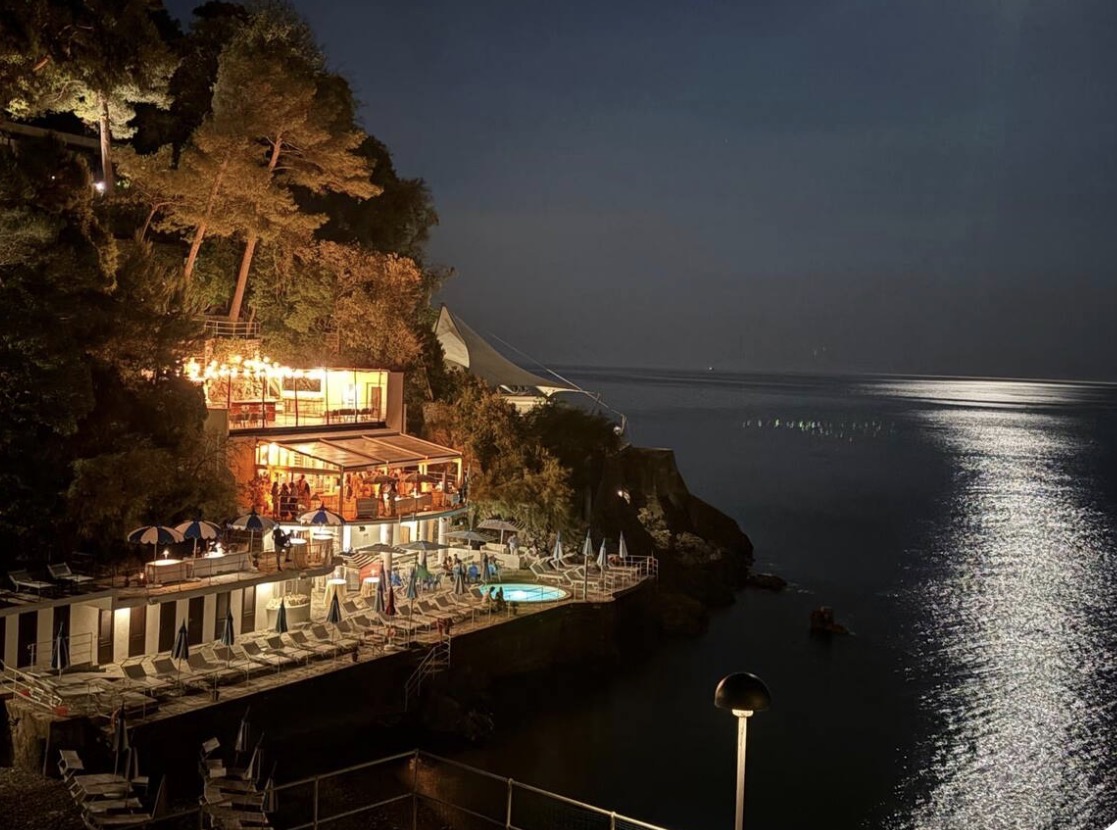 The Mediterranean and beach below Villa Maria Luisa