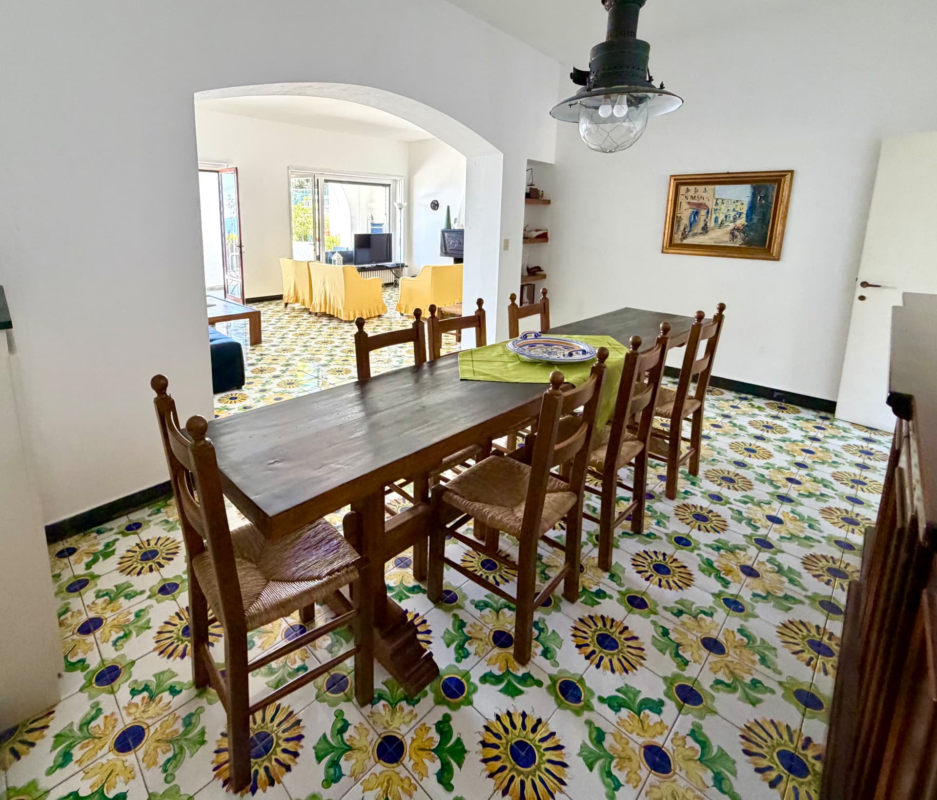 Living spaces of Villa Maria Luisa with hand-painted Ligurian tiles