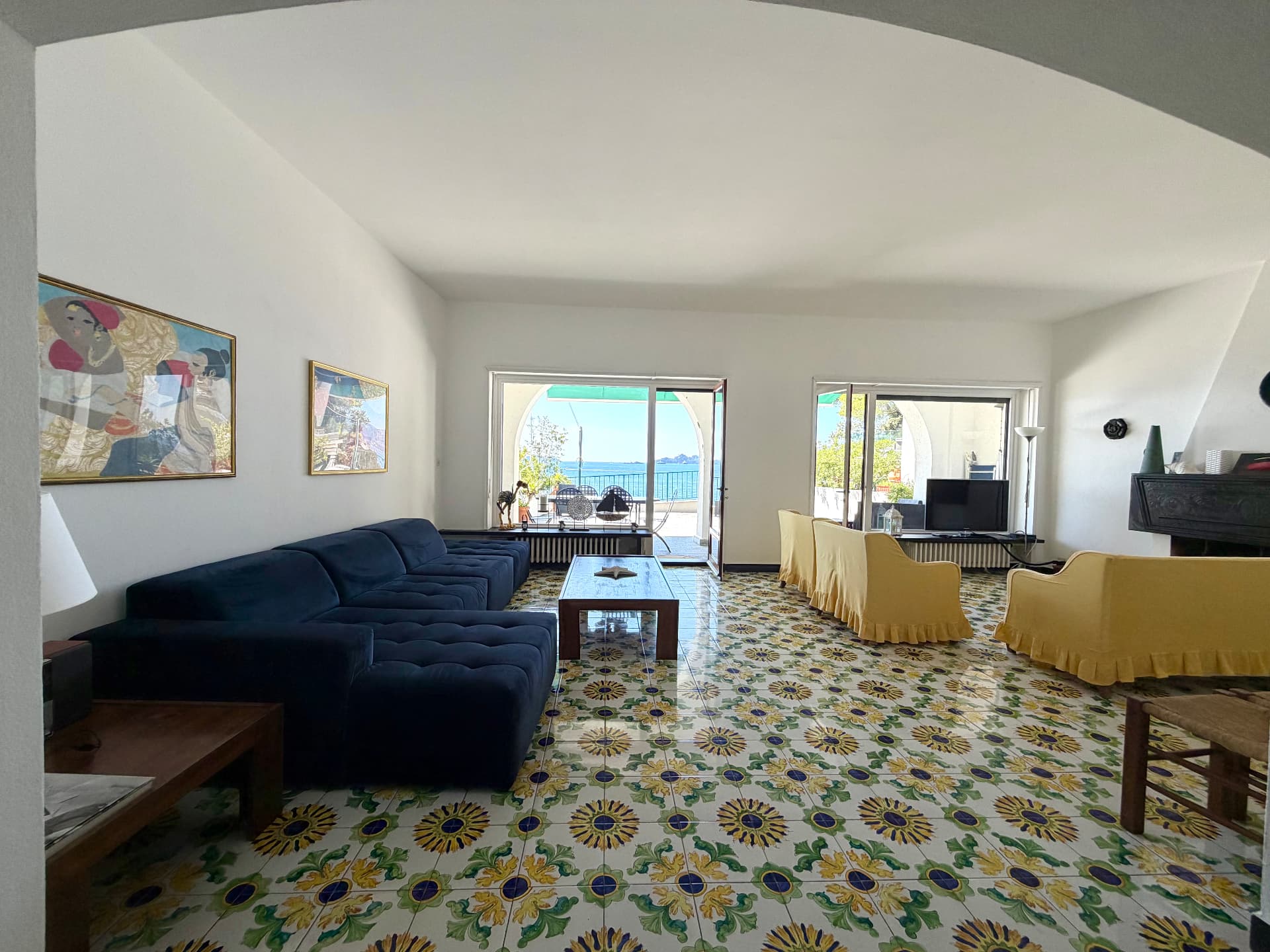 Living spaces of Villa Maria Luisa with hand-painted Ligurian tiles