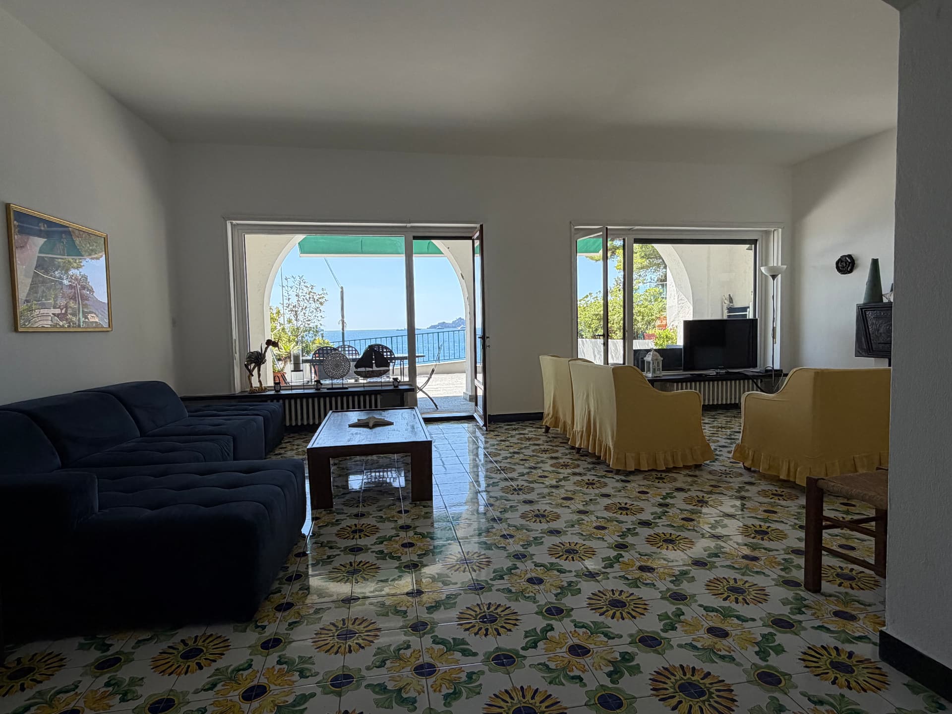 Living spaces of Villa Maria Luisa with hand-painted Ligurian tiles
