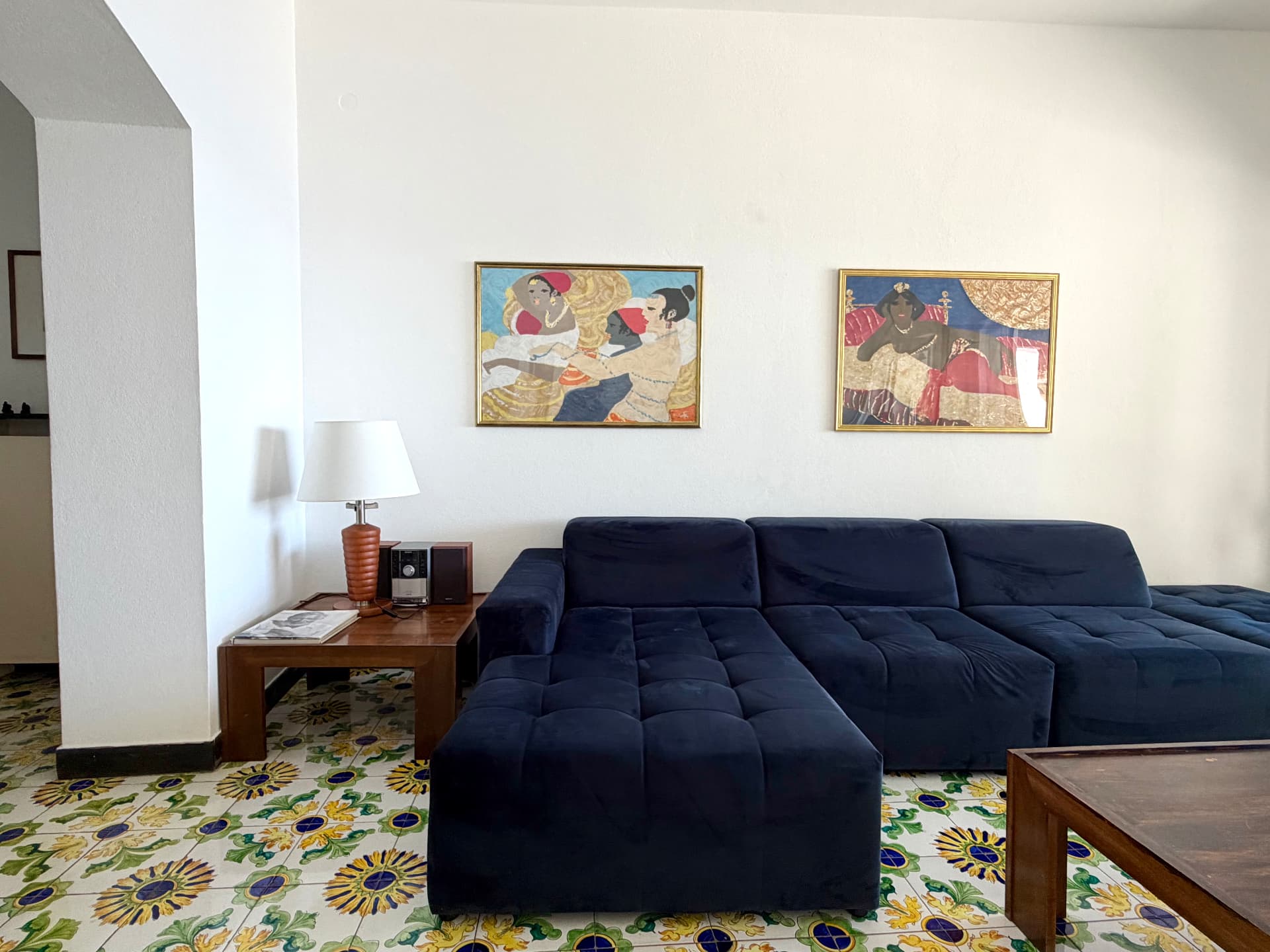Living spaces of Villa Maria Luisa with hand-painted Ligurian tiles